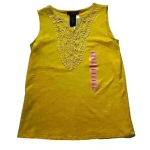Grace Elements NWT Size SM Womens Gold Crochet Front Sleeveless Tank Top Shirt